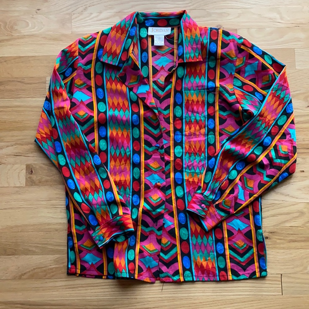 funky geometric vintage Jordan button down blouse